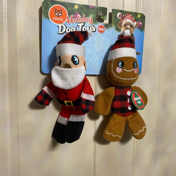 FOFOS Set Of 2 Little Dog Toy Dog  Squeaker 7” Santa & Gingerbread - Picture 3 of 5